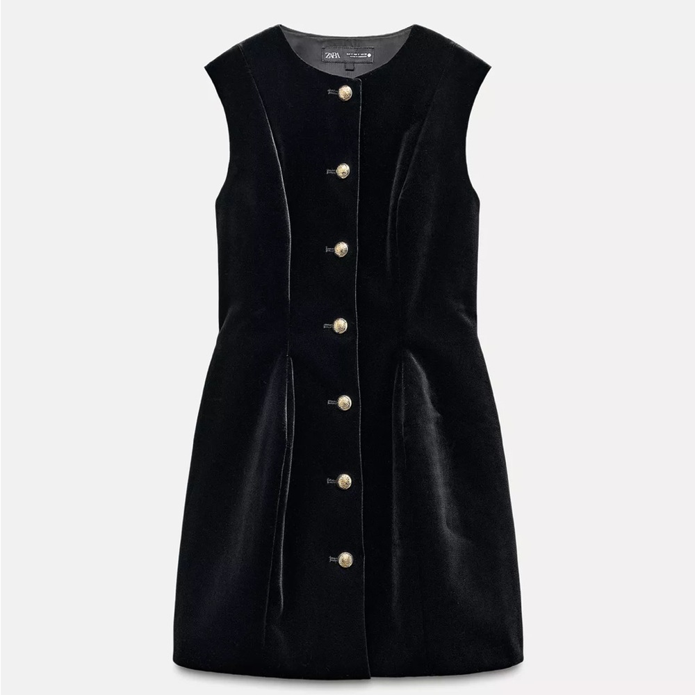 Zara ZW Collection Black Short Velvet Peplum Dress - Size L